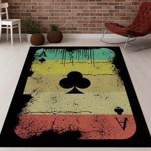 Ace of Clubs Rug, Poker Room Mat, Grunge Card Decor,Retro Game Carpet, Club Symbol Rug, Hipster Room Mat, Funky Card Rug, Playing Card Decor