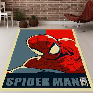 Spider Man Rug, Hero Carpet, Super Hero Floor Mat, Kids Room Rug, Comic Style Mat, Red Blue Rug, Cartoon Rug, Superhero Decor