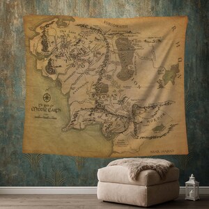 Middle Earth Map, Fantasy Wall Art, Map Tapestry, Epic World Map, Wall Tapestry Vintage Map, Nerd Room Style, Magic Land Map, Epic Decor