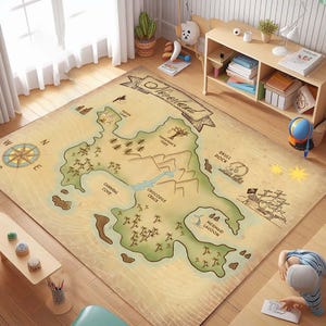 Neverlands Karte, fantastischer Teppich, Zauberteppich, Teppich für Kinderzimmer, Wohnzimmerteppich, Geschenk für Ihn Sie, Coole Neverlands Teppich