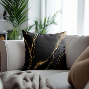 Black Gold Pillow Cover, Marble Look Cushion, Elegant Throw Pillow, Luxury Decor Pillowcase, Abstract Cushion Cover, Chic Decor