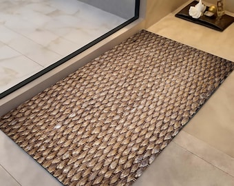 Woven Look Pattern Rug, Natural Bath Mat, Textured Rug, Boho Decor, Rustic Bathroom, Earthy Colors, Sustainable Mat, Cozy Bathroom Rug