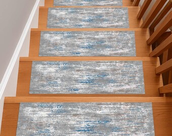 Gray Modern Step Rug, Abstract Stair Tread, Neutral Stair Mat, Minimalist Rug Set, Contemporary Steps, Elegant Step Rugs,Cool Tone Stair Rug