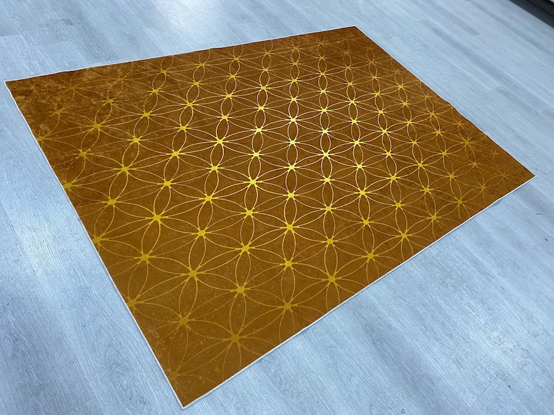 Flower of Life Rug, Tree of Life Rug, Flower of Life Gold Area Rug, Yoga Rug, Modern Floor Rug, Salon Flower Rugs, Meditation Popular Rug image 6