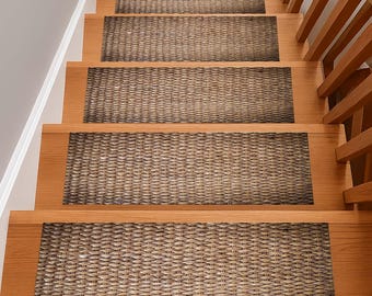 Alfombra de escalera de aspecto natural, alfombra rústica para escaleras, alfombra de granja, alfombra bohemia para escaleras, alfombra antideslizante para escaleras, alfombra de descanso