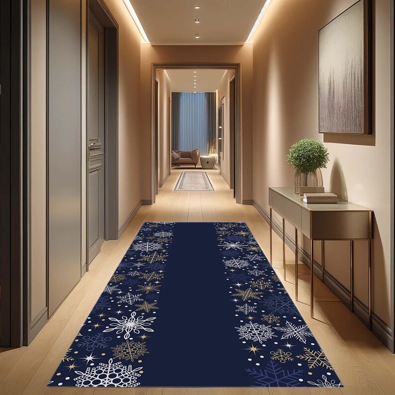Snowflake Rug, Winter Hallway Runner, Elegant Xmas Carpet, Holiday Mat ...