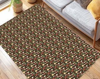 Mushroom Pattern Rug, Forest Floor Carpet, Nature Inspired Decor