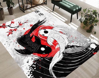 Japanese Room Decor, Yin Yang Fish Rug For Bedroom, Anime Carpet, Pattern Rug, Custom Design Rug, Custom Rugs, Popular Rug