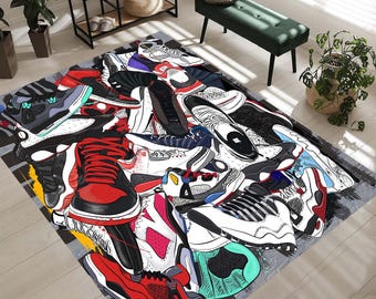 Sneakers Room Rug, Sneakers Shoes Mat, Shoes Carpet, Sneakers Pattern Carpet, Shoes Room Rug, Entry Rug, Sneakers Mat