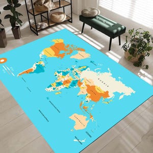 Tappeto scolastico con mappa del mondo, tappeto con atlante mondiale, tappeto facile da pulire, tappeto lavabile in lavatrice, tappeto decorativo didattico, mappa del mondo per tappeto da classe