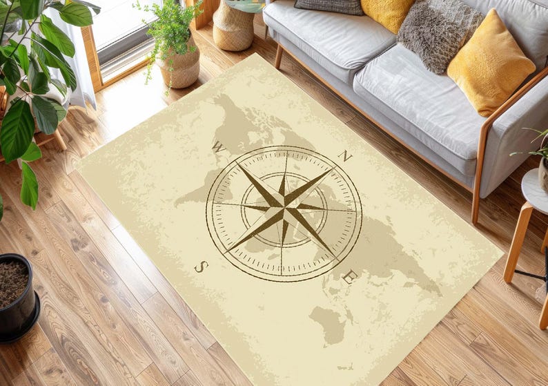 Compass, Compass Rug, Trendy Modern Rug, Kids Room, Compass Earth Map ...