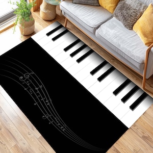 Piano Rug, Music Themed Carpet, Keyboard Design Rug, Musical Notes Decor, Unique Music Lover Gift, Music Studio Rug, Elegant Musician Carpet