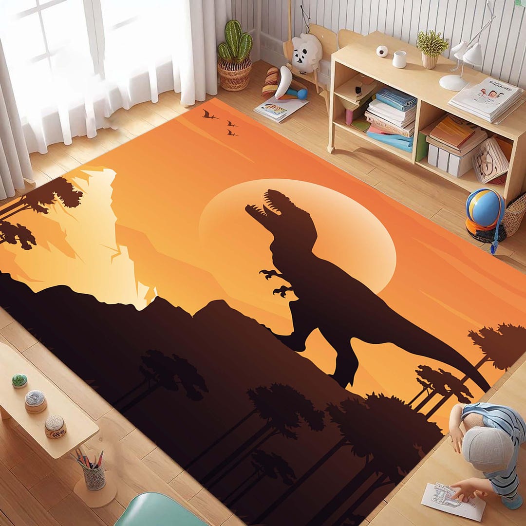 Minecraft Dino Rug Dinosaur Play Mat, Kids Activity Rug, Dino Toy Track Carpet, Dino ...