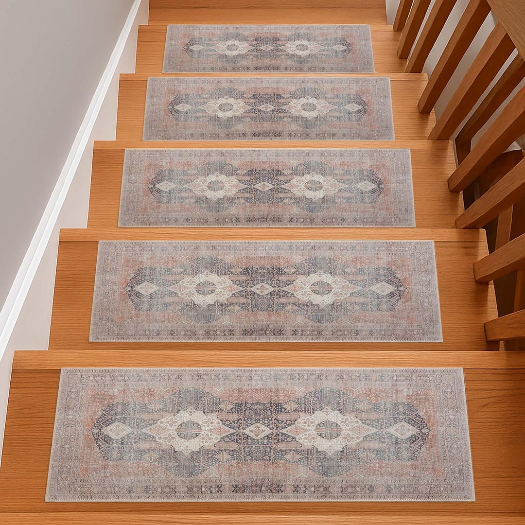 Single Stair Rug Oriental Stair Boho Step Rug, Vintage Style Rug, Washable, Non Slip ...
