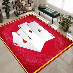Tapete de pôquer, cartas de baralho de pôquer, tapete com padrão de cartas, tapete de jogador, tapete de chão de cassino, decoração de jogador, tapete de presente de jogador, tapete de sala de jogos