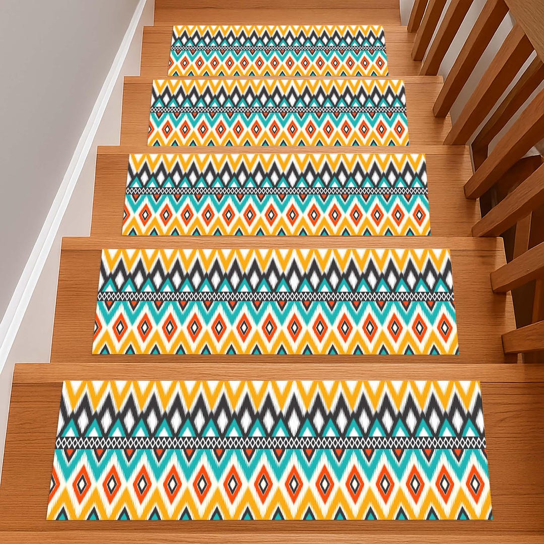 Boho Stair Tread, Tribal Step Mat, Colorful Stair Rug, Aztec Anti Slip ...