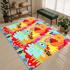 Alfombra infantil con personajes abstractos, alfombra artística para sala de juegos, tapete de dibujos animados, decoración infantil original, diseño de ojos peculiar.
