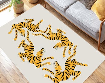 Tiger Wild Animal Modern Jungle Rug, Kids Room Carpet, Playroom Rug, Tiger Art Decor, Safari Theme Rug, Graphic Tiger Unique Area Mat