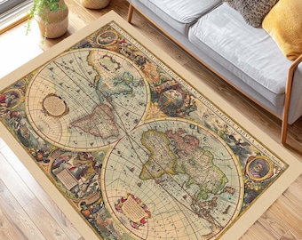 ヴィンテージ世界地図ラグ – 航海探検家スタイルのカーペット - Etsy 日本