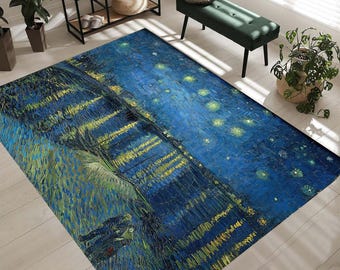 Van Gogh Rug, Starry Night, Art Inspired Floor Mat, Famous Painting Decor, Unique Gift Idea, Impressionist Decor, Vincent Van Gogh Style