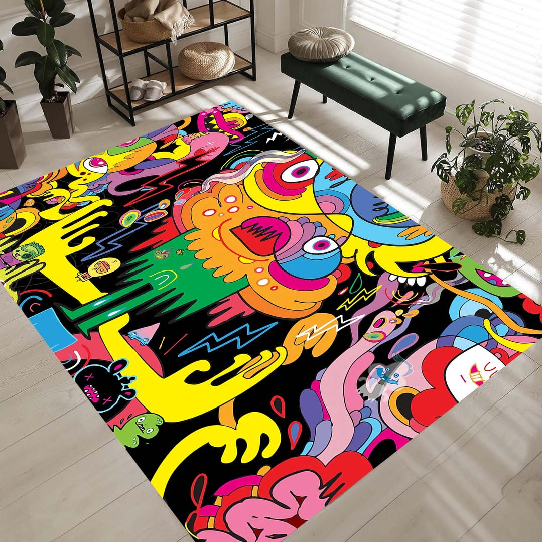 Psychedelic Rug, Abstract Art Carpet, Trippy Mat, Graffiti Style Decor ...