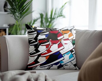 Sneaker Pillow Cover, Sneakerhead Decor, Sneakers Cushion, Hypebeast Pillow, Colorful Sneaker Art, Urban Style Pillow, Cool Shoe Pillow