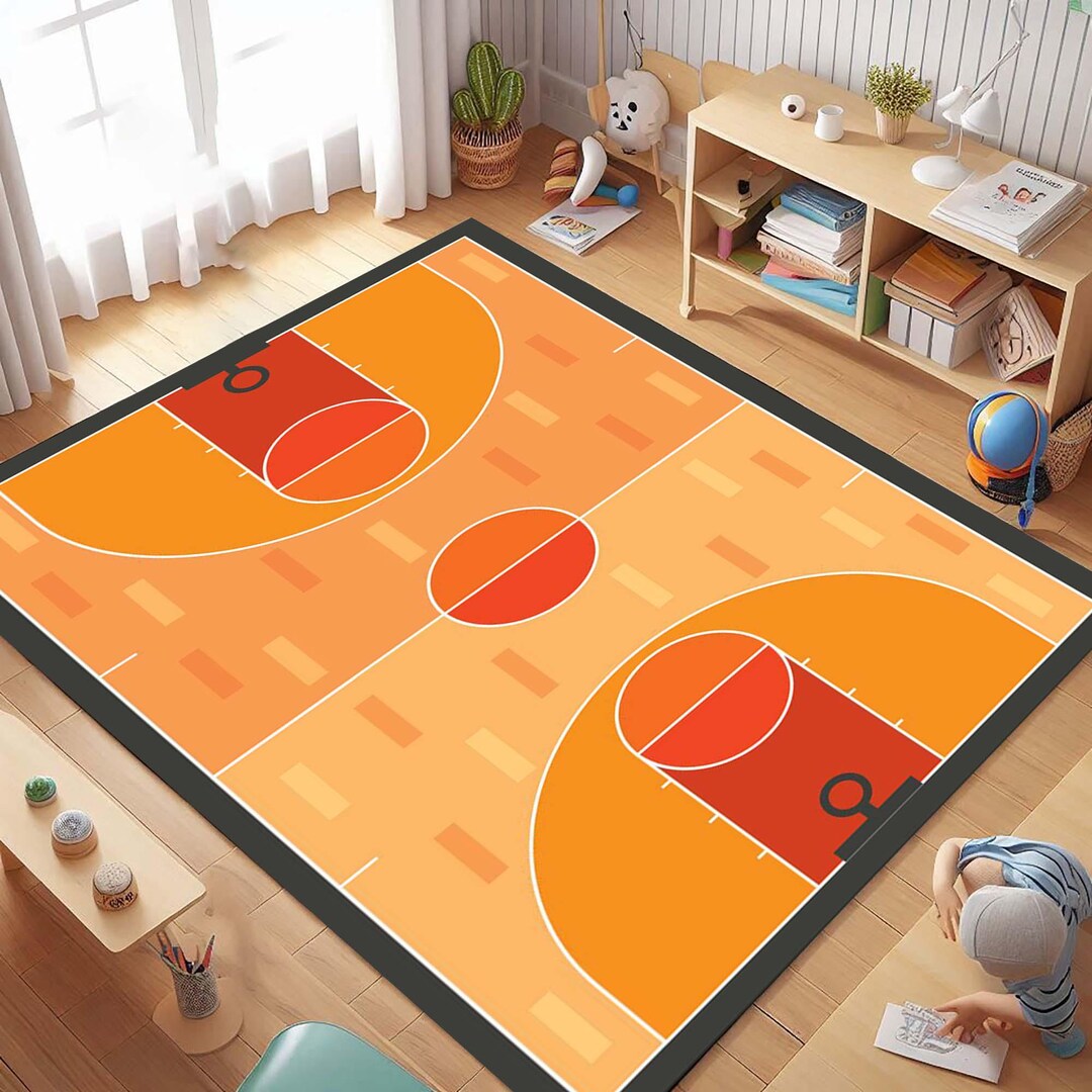 Basketball Court Rug, Sports Theme Decor, Indoor Activity Mat, Fun ...