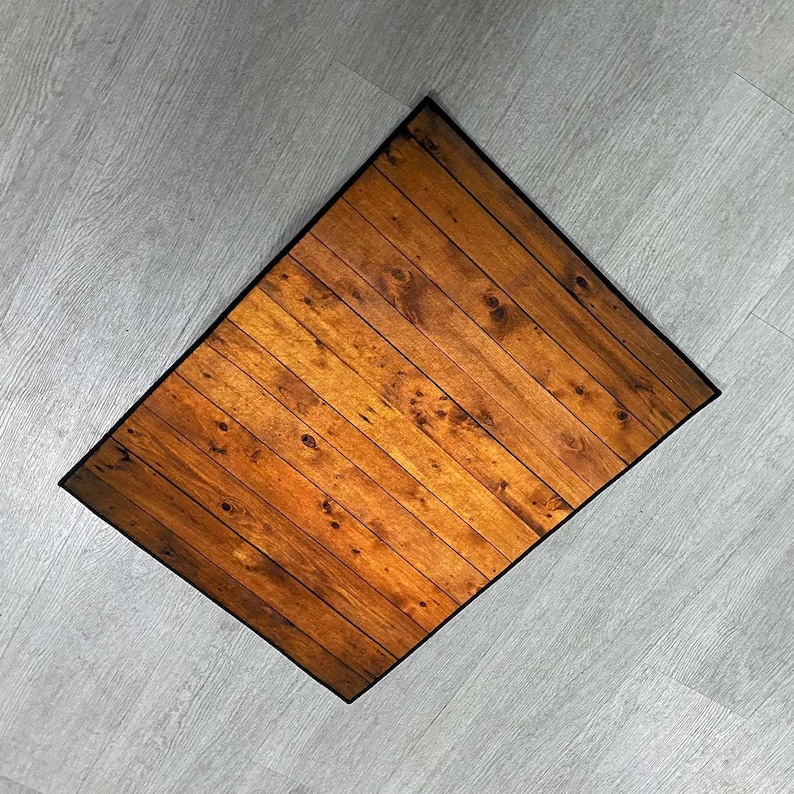 Badezimmerteppich in Holzoptik, rustikales Design, Holzbodenmatte, Naturholz, Badezimmerakzent, strukturierter Teppich, Bauernhausdekor, umweltfreundlicher Teppich Bild 6