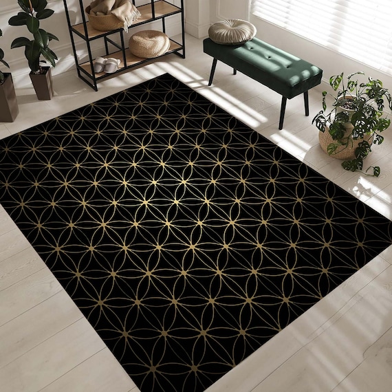 Flower of Life Rug, Tree of Life Rug, Flower of Life Gold Area Rug, Yoga Rug, Modern Floor Rug, Salon Flower Rugs, Entry Popular Rug