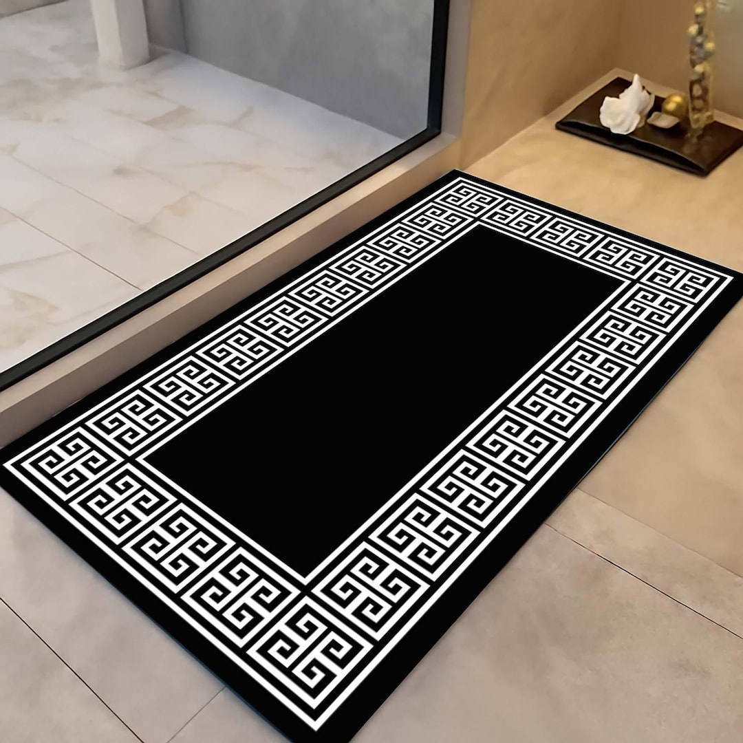 Greek Key Bathroom Rug, Border Luxury Bath Mat, Elegant Bathroom Decor ...