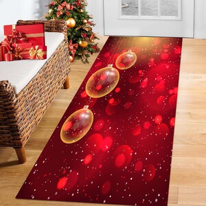 Alfombra navideña con efecto bokeh, alfombra de entrada festiva, pasillo de invierno festivo, decoración de fiestas de temporada, tapete navideño, estilo de hogar para Año Nuevo