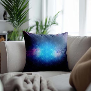 Galaxy Pillow, Spiritual Pillow Cover, Flower of Life Cushion, Mandala Throw Pillow, Decor, Meditation Room Accent, Sacred Geometry Pillow