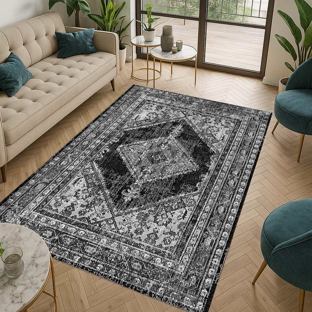 Large Antique Rug Diamond Pattern Boho Distressed Area Rug, Diamond Pattern Mat, Traditional Classic ...