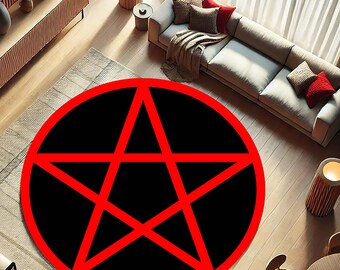 Pentagram Round Rug, Gothic Occult Rug, Witchcraft Wiccan Decor, Satanic Circle Rug, Dark Aesthetic Room Accent,Alternative Gothic Floor Mat