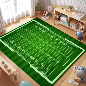 Football Field Rug, Sports Theme, Green Playroom Mat, Game Room Rug, American Football Design, American Football Style Floor Mat,Sports Gift