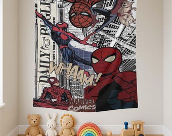Spider-Man Tapestry, Comic Wall Decor, Superhero Poster, Spidey Room Art, Nerd Gift Idea, Hero Tapestry, Daily Bugle Art, WHAAM Poster