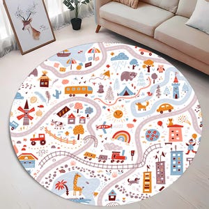 Tapete redondo com mapa da cidade, tapete para jogos, tapete redondo para jogadores de bebês, tapete para sala de jogos educacional