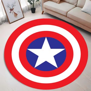 Captain America Shield Round Rug, Captain America, Round Rug, Round Carpet, Kids Room Rug, Themed Rug, Living Room, Kids Decor, Gift For Him