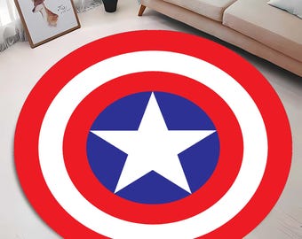 Captain America Shield Round Rug, Captain America, Round Rug, Round Carpet, Kids Room Rug, Themed Rug, Living Room, Kids Decor, Gift For Him