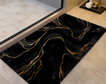 Marble Luxury Bathroom Rug, Modern Bath Mat, Elegant Shower Carpet, Non Slip, Soft Absorbent, Decorative Floor Mat, Stylish