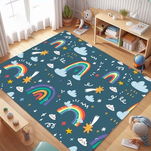 Rainbow Baby Kids Rug, Washable Kids Rug, Nursery Decor, Kids Room Area Rug, Rainbow Rug, Custom Mat, Gift for Her, Boho Rainbow Rug