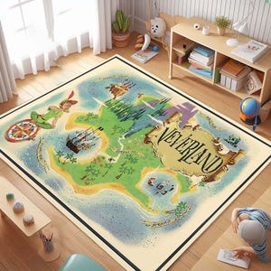 Alfombra con el mapa de Neverland, alfombra fantástica, alfombra asombrosa, alfombra mágica, alfombra de jugador, alfombra decorativa para habitación de niños, alfombra para sala de estar, regalo para él y para ella, alfombra genial