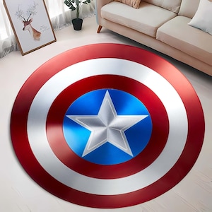 Captain America Rug, Captain America Shield, Super Hero Logo Rug, Captain America Round Rug, Round Carpet, Movie Rug, Gift Kids Round Rug