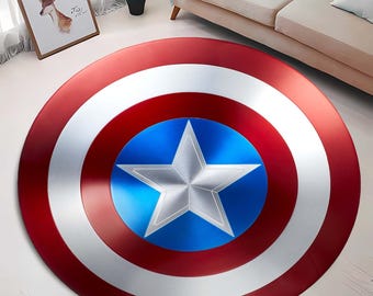 Captain America Rug, Captain America Shield, Super Hero Logo Rug, Captain America Round Rug, Round Carpet, Movie Rug, Gift Kids Round Rug