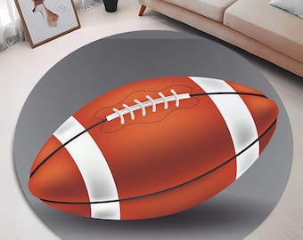 Football Round Rug, American Football Rug, Sports Theme Mat, Game Room Decor, Boys Bedroom Rug, Athletic Floor Mat, Personalized Sporty Rug
