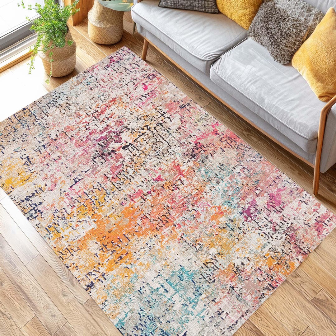 Colorful Modern Abstract Rug, Bright Living Rug, Rainbow Accent Mat ...