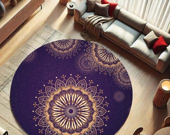 Mandala Round Rug, Bohemian Floor Carpet, Zen Meditation Mat, Spiritual Room Decor, Yoga Room Rug, Mystic Circle Carpet,Indian Mandala Art