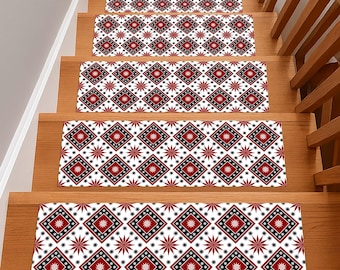 Stair Tread Rug, Non Slip Step Mat, Ethnic Stair Decor, Geometric Stair Rug, Anti Slip Carpet, Indoor Stair Pads, Tribal Rug