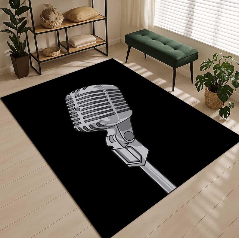Audio Studio Rugs Retro Microphone Rug, Music Studio Decor, Vintage Mic Carpet, Singer ...