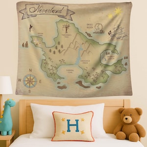 Fantasy Island Map, Magical Land Art, Pirate Map Tapestry, Kids Adventure Decor, Storybook Style Art, Treasure Map, Imagination Wall Art